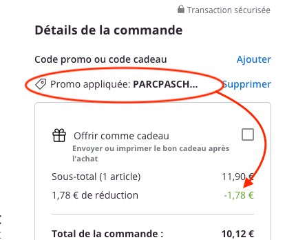 utilisation code promo nouveau client Groupon -15% ParcPasCher.fr