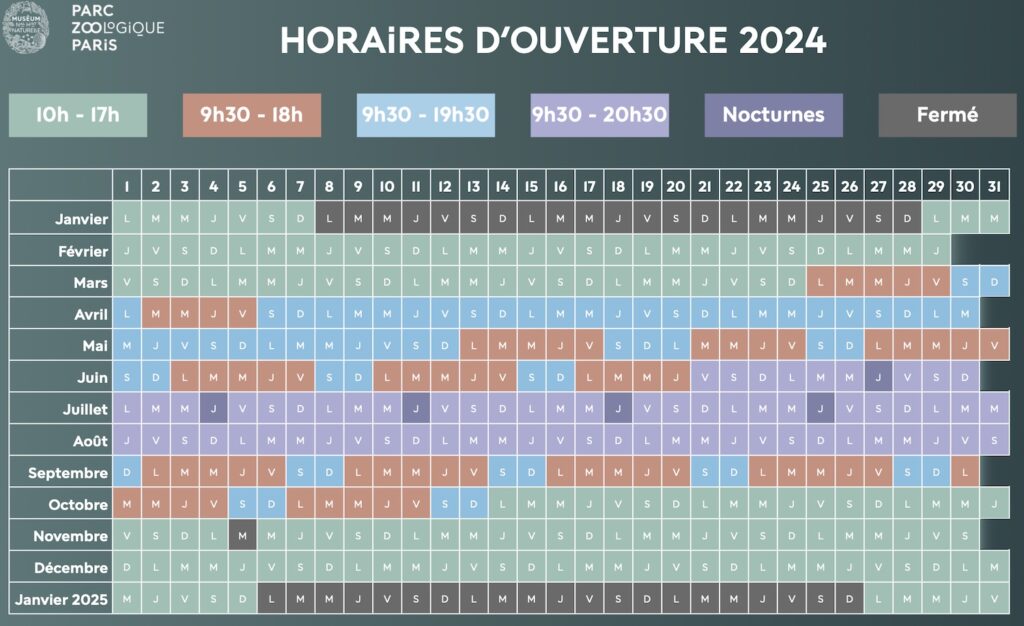 Horaire d'ouverture zoo de Vincennes Paris