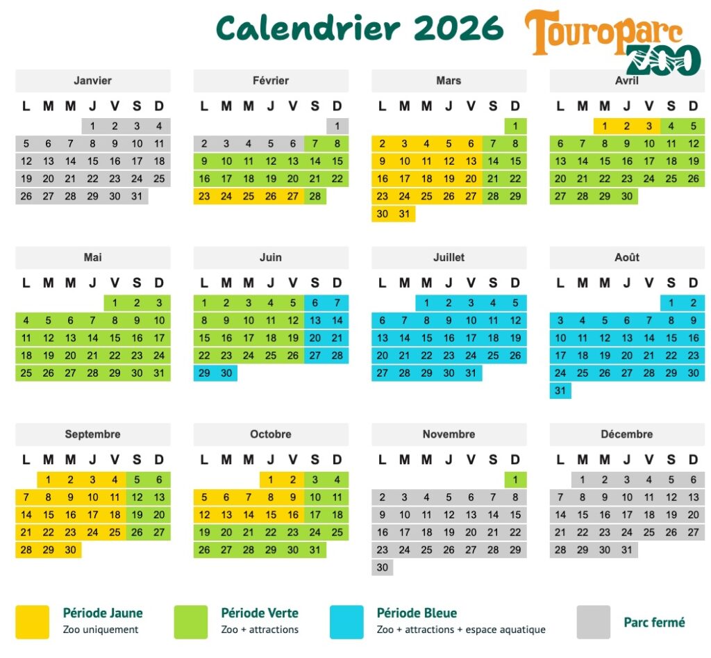 calendrier tarif promo zoo touroparc 2026