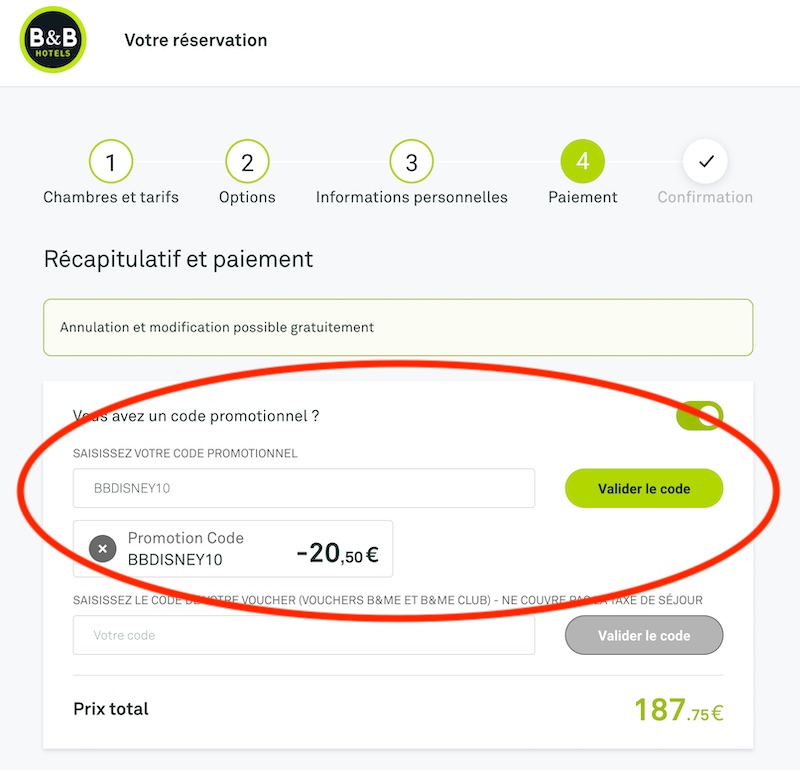 Ou saisir code promo BB Hôtel Disneyland Paris