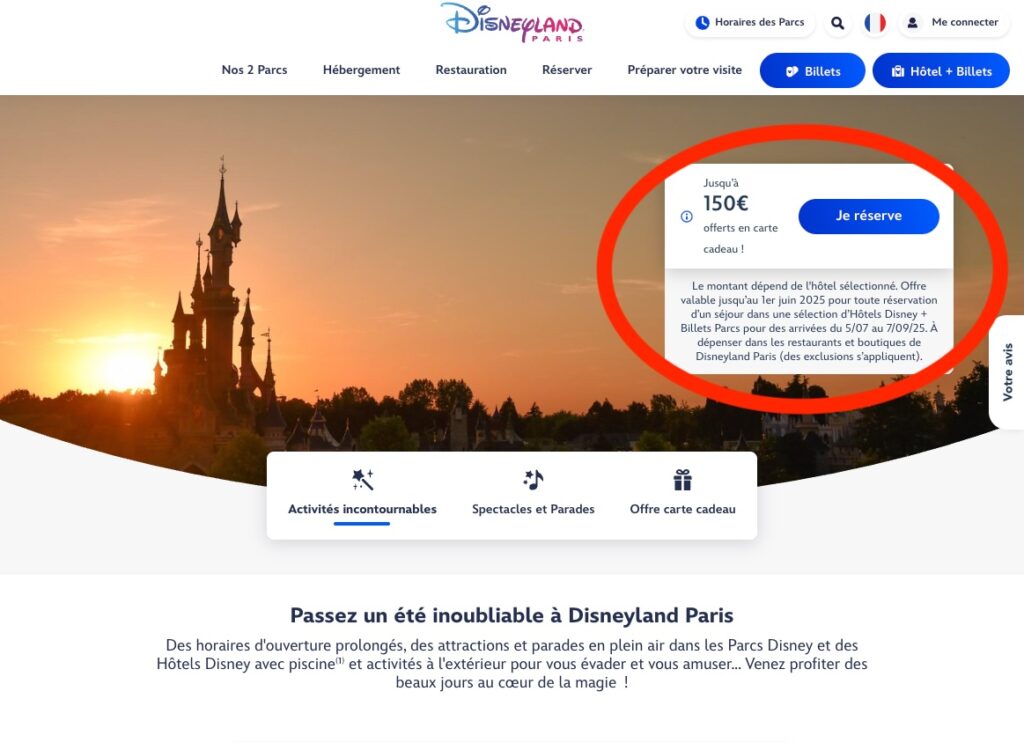 Promo Disney : 150€ offerts en carte cadeau hotel Disney à Disneyland