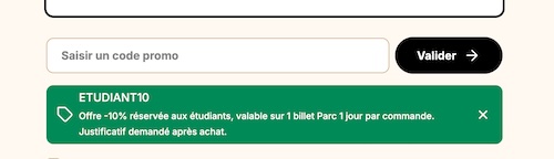Code de réduction Puy du Fou Tarif étudiant et scolaire