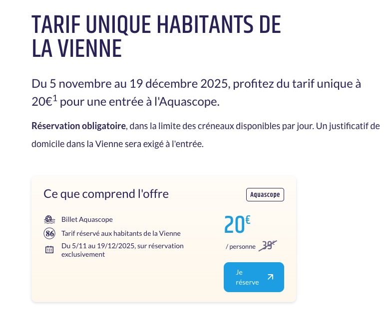 Promo place aquascope pas cher habitant vienne : billet à acheter ici, réservation obligatoire