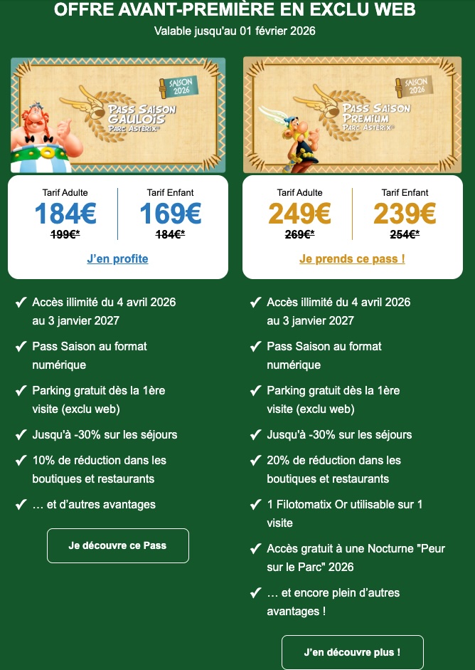 bon plan promo réduction passs annuel parc astérix 2026 pas cher