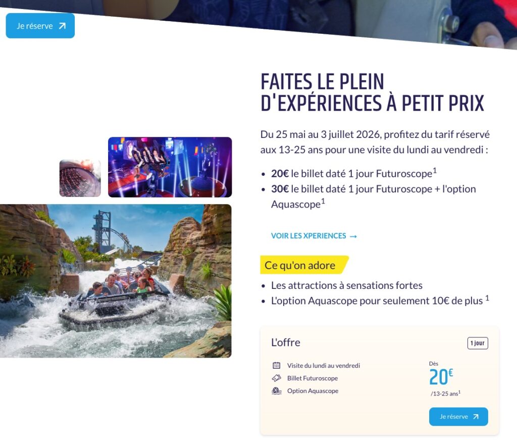 Promo billet Aquascope pas cher à 10€ pour le parc aquatique du Futuroscope