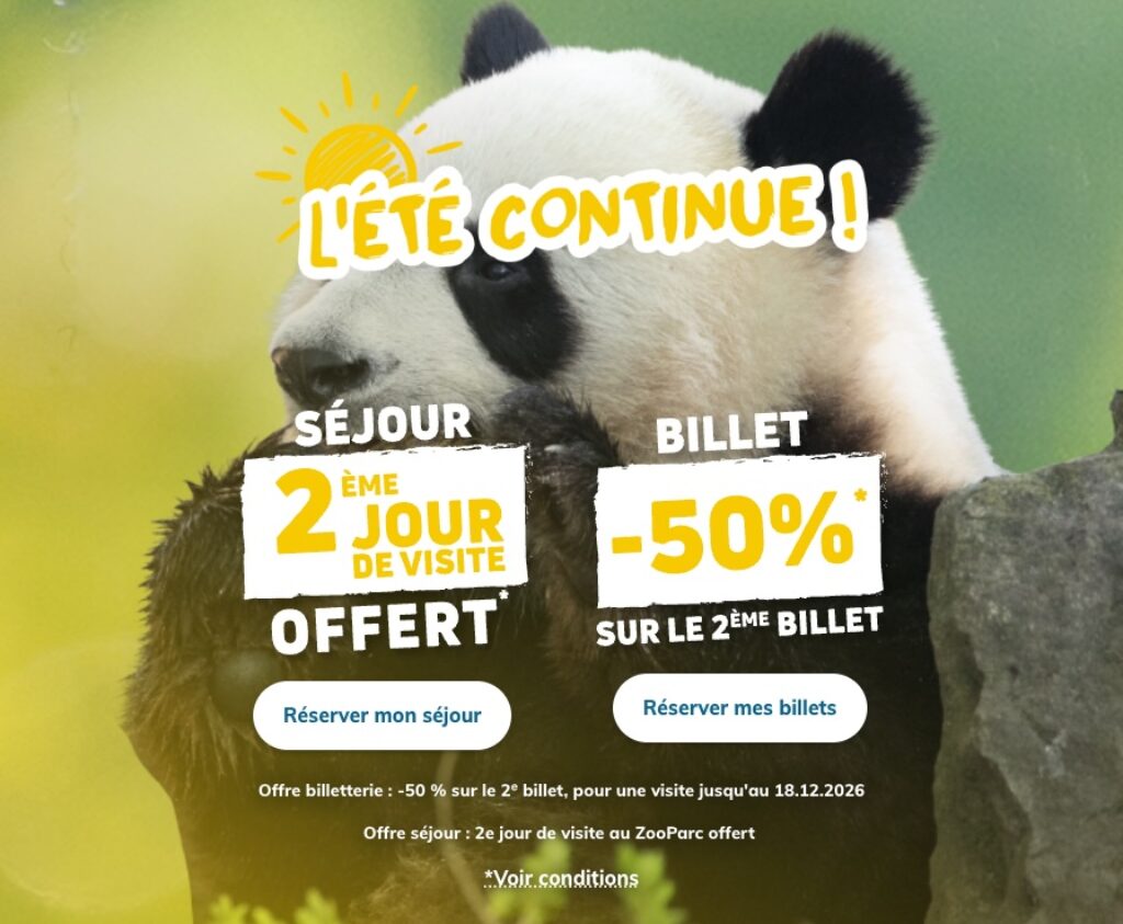 promo zoo de beauval billet -50% et 2ème jour offert pour séjour